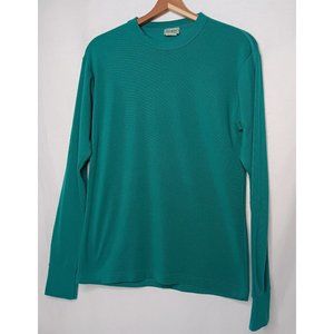Vintage LL Bean Mens L Baselayer Shirt Green Long Sleeve Polyester Lycra USA